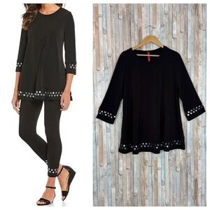 IC Collection Connie K Studded Silver Tile Embellished 3/4 Sleeve Tunic Top XL
